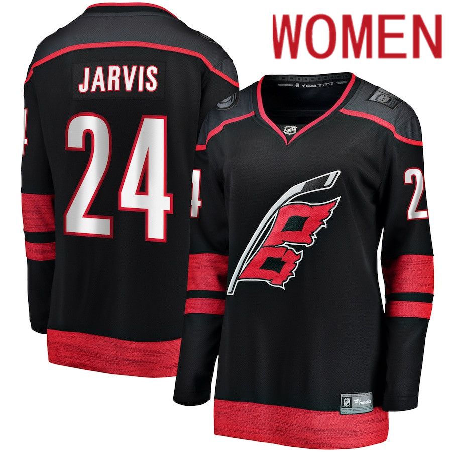 Women Carolina Hurricanes #24 Seth Jarvis Fanatics Branded Black Home Breakaway Player NHL Jersey->women nhl jersey->Women Jersey